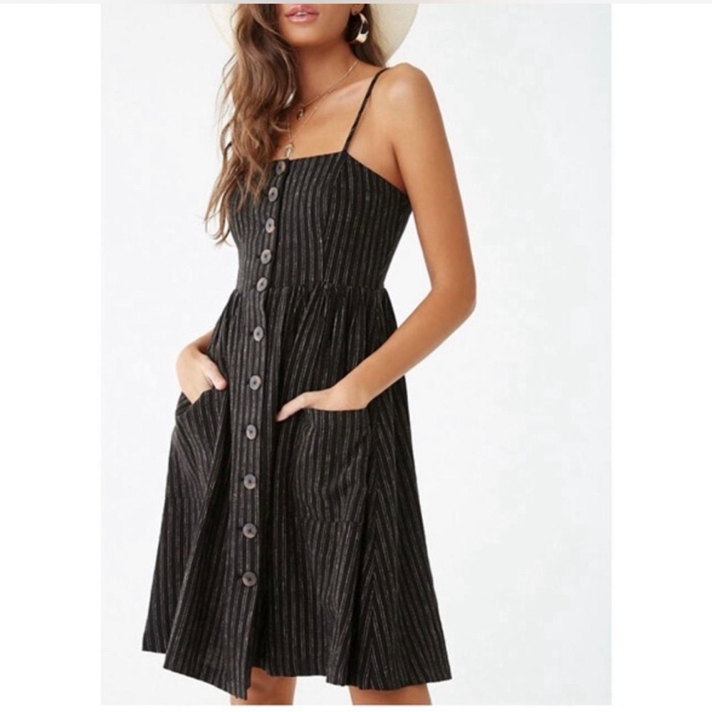 FOREVER 21- black button down dress w/POCKETS- S